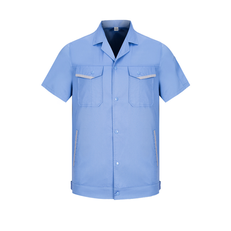 时尚浅蓝色带反光牙夏季短袖工作服定制